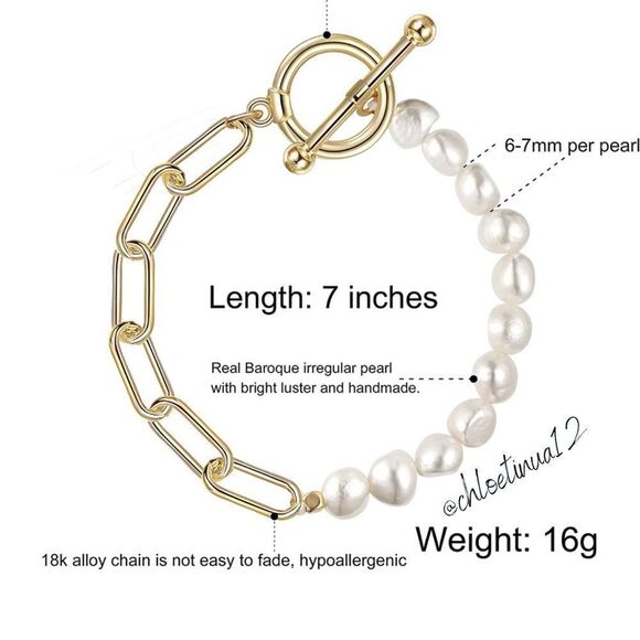 NEW Pearl Bracelet Baroque Culture Link Chain Bracelet - Picture 8 of 11